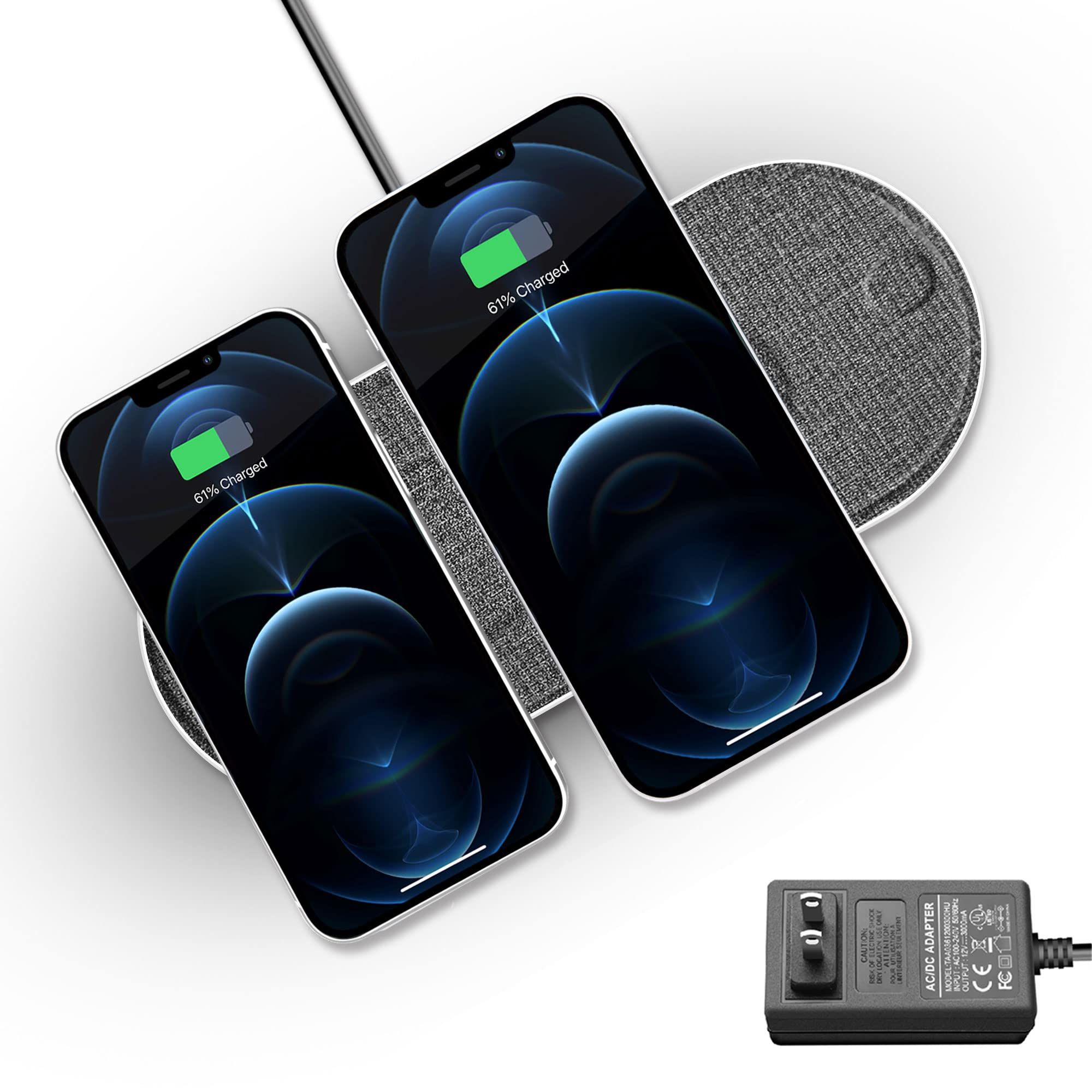 Fast Dual 10W Wireless Charging Pad with 5 Coils for iPhone & All Qi Devices - Includes 36W Adapter