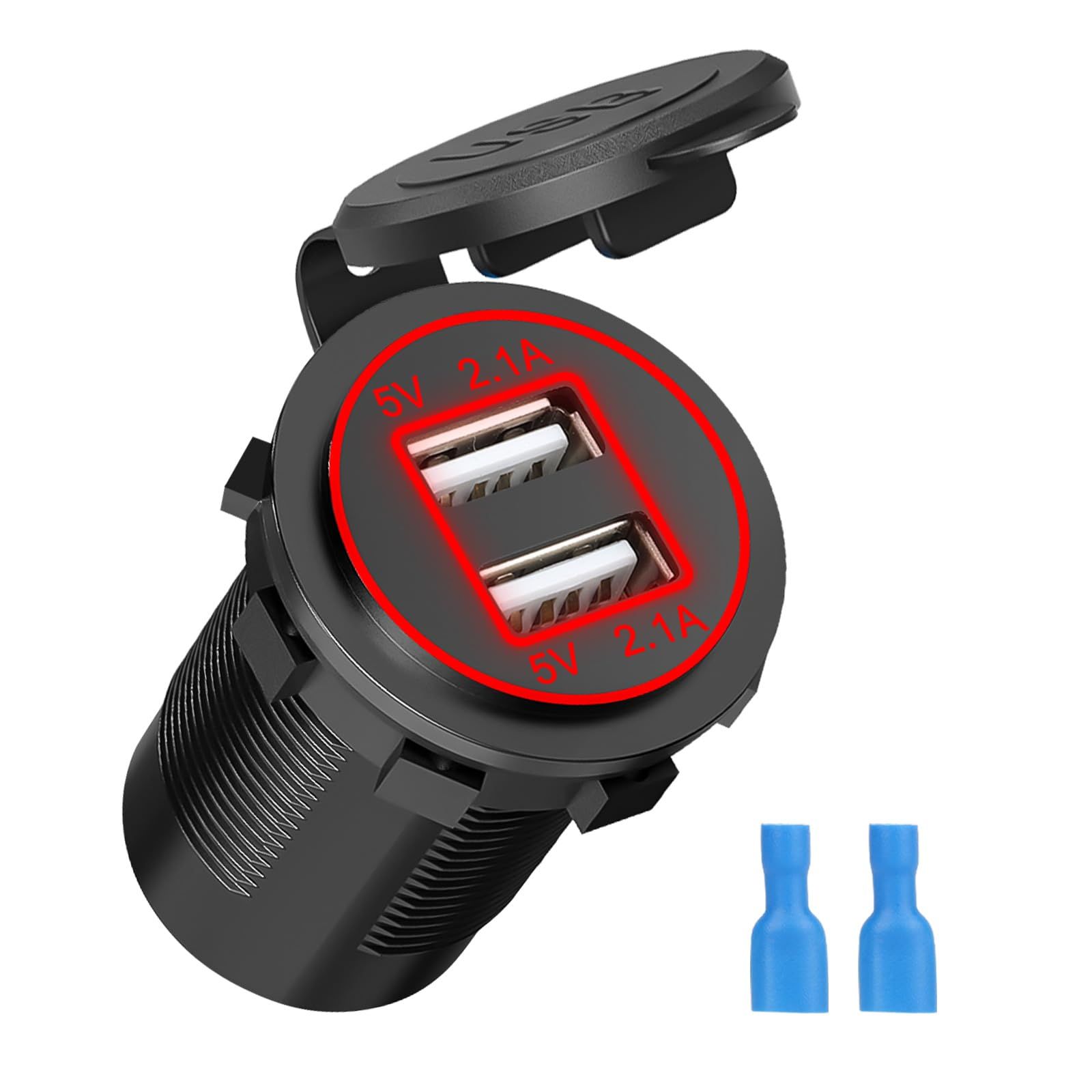 Linkstyle 12V USB Outlet: Dual 5V 2.1A Charger Socket for Car, RV, Boat - Waterproof with Red LED