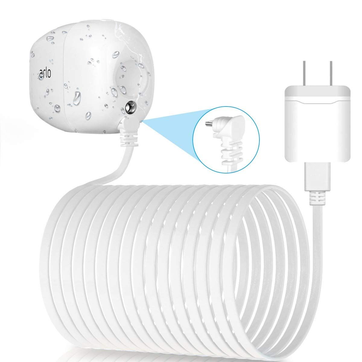 Itramax 30ft Right Angled Micro USB Cable & QC 3.0 Charger for Arlo Pro, Go & Security Light - Fast Outdoor Charging Solution