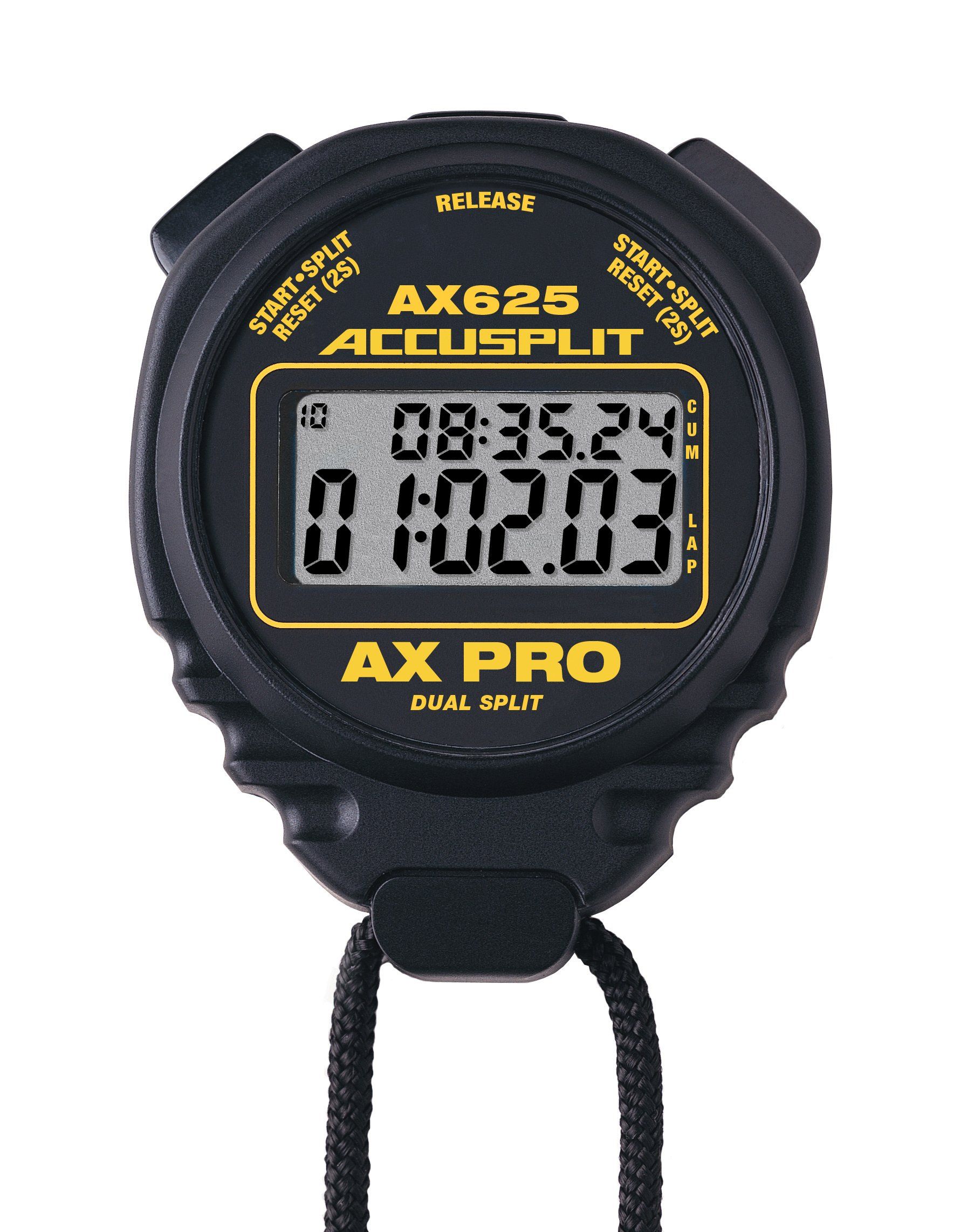 ACCUSPLIT AX625 PRO Stopwatch: Cumulative & Lap Split Features in Sleek Black Design