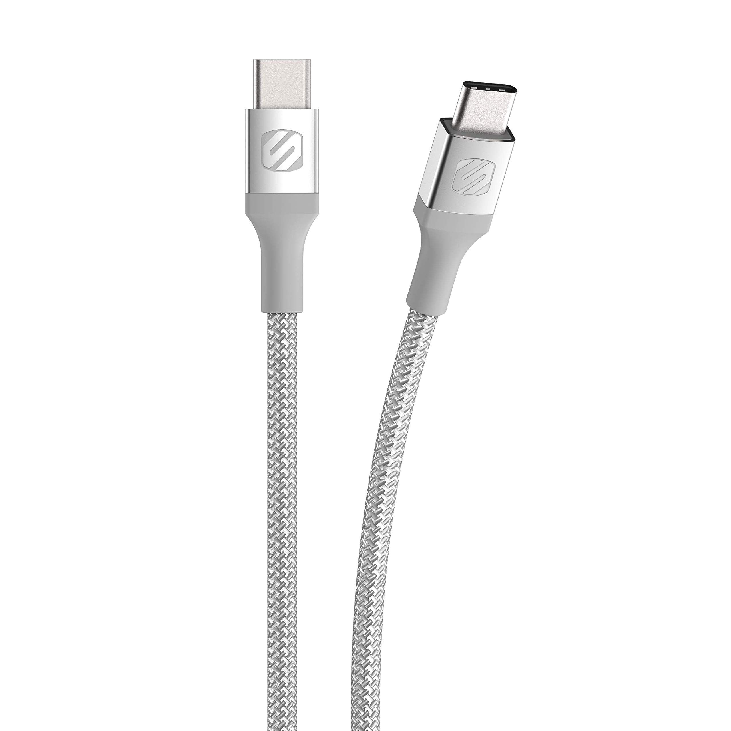 Scosche CCB4SR-SP 4ft USB-C to USB-C Braided Charging Cable - Premium Silver Sync Cable