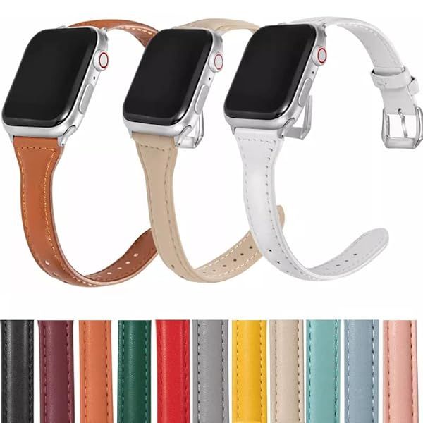 Luxury Black Leather Watch Band for Apple Watch Series 7, 6, SE - 38mm, 41mm, 42mm Slim Strap for Girls