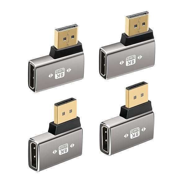 8K DisplayPort 1.4 Adapter Flat 90 Degree and 270 Degree Adapter 4 Pack, Right Angle DP Male to Female Vertical Connector Converter DP L Shape Extender, Support 8K@60Hz?4K@144Hz?4K@60Hz?4K@30Hz