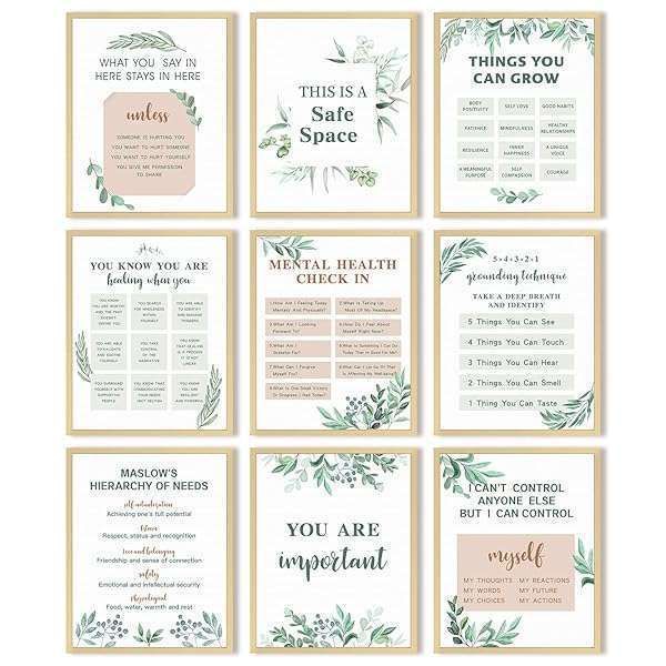 9 Motivational Mental Health Posters for Anxiety Therapy | Inspirational Wall Decor for Home & Office (8x10 Leaf Style)