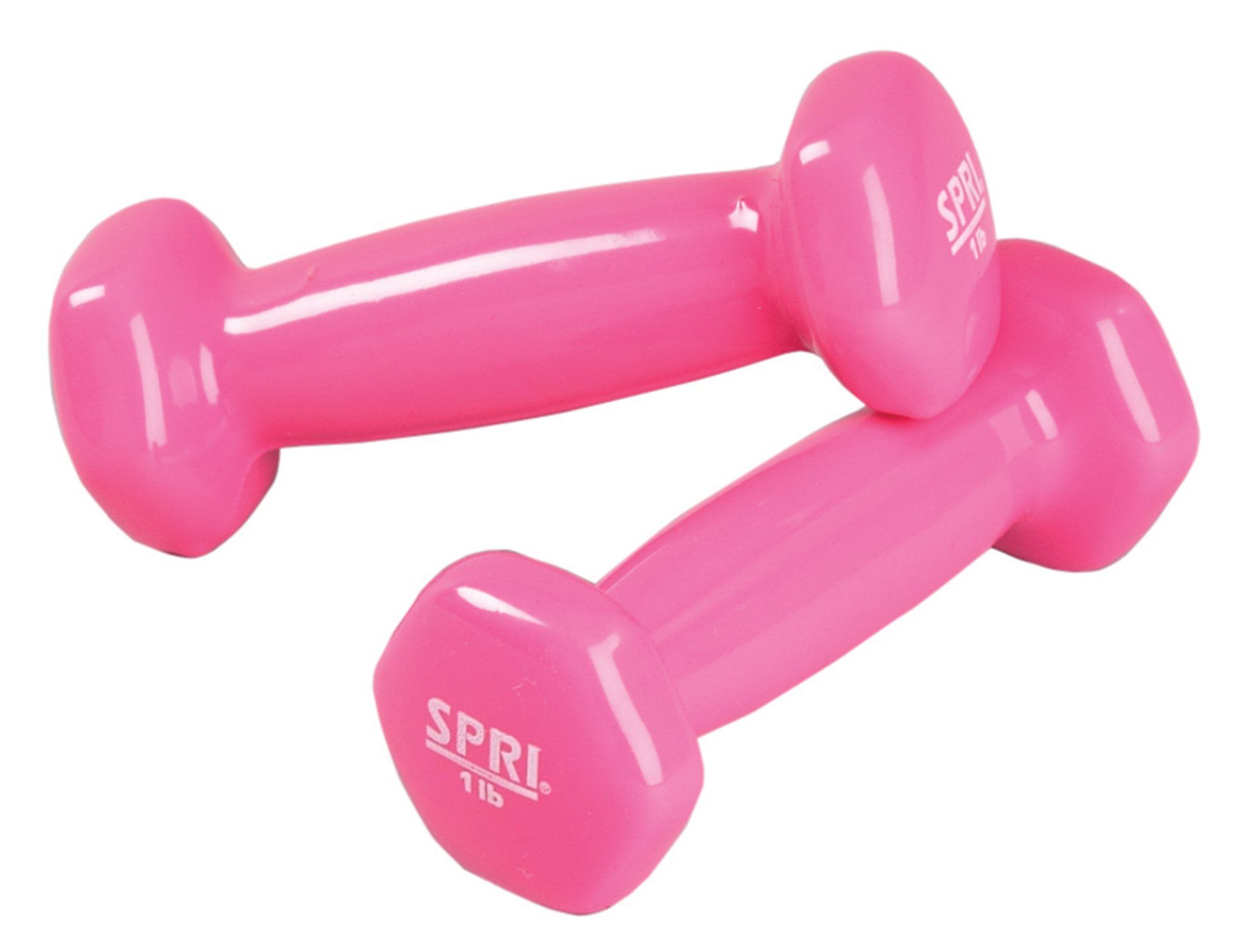 SPRI Deluxe Pink Vinyl Coated Dumbbell Set - 1 lb Hand Weights for Home & Gym Strength Training