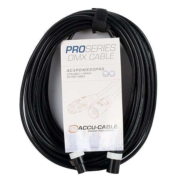 ADJ Products AC3PDMX50PRO 50' 3-Pin DMX Cable - High-Quality Black Cable for Lighting & Audio