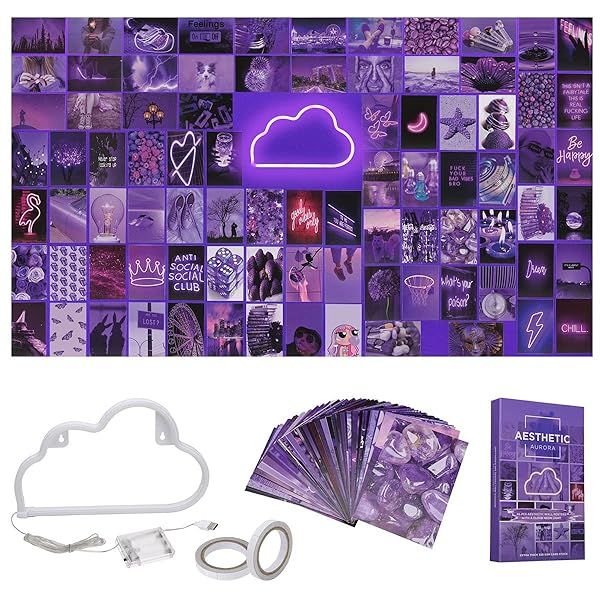 Transform Your Room with Aesthetic Aurora 85 PCS Photo Wall Collage Kit & LED Lights - Indie Decor Essentials!