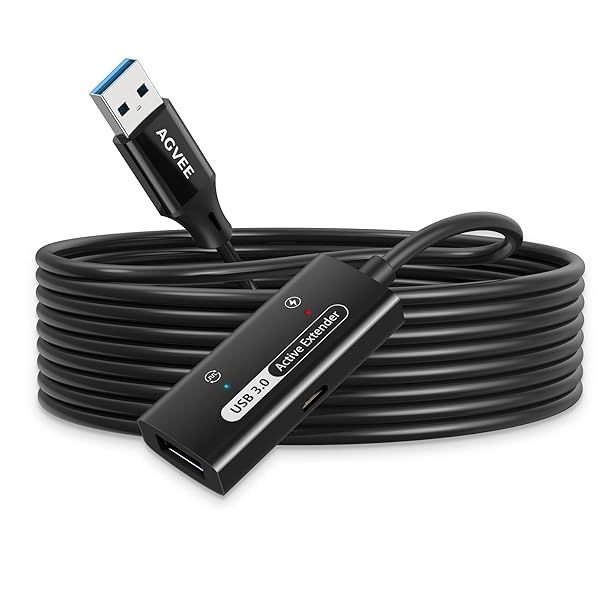 AGVEE 25ft USB 3.0 Active Extension Cable Male to Female Extender for Hard Drives Printers Mice Keyboards Black