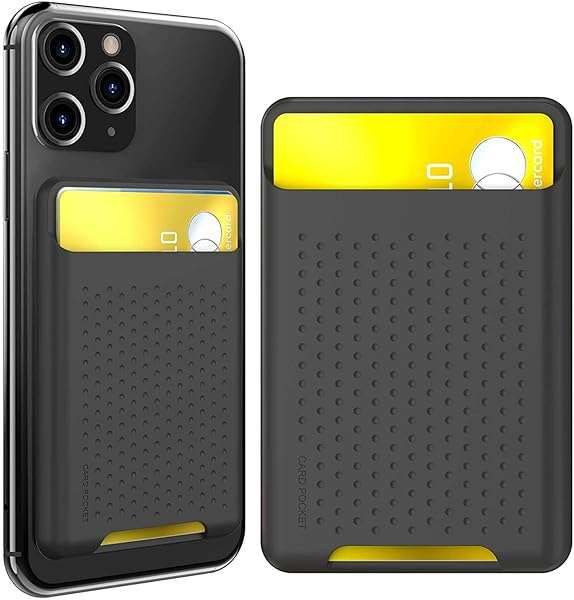 AHASTYLE Slim Phone Wallet - Strong Adhesive Card Holder for iPhone & Android - Black Silicone Pouch