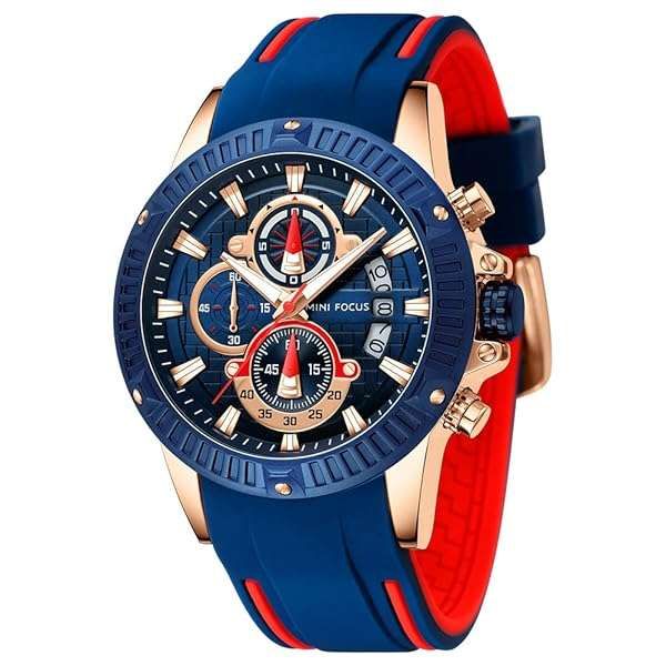 Shop AIMES Men's Waterproof Chronograph Watch - Casual Sports Analog Quartz with Silicon Strap - Stylish Blue Wristwatch