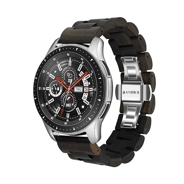 AIYIBEN 22mm Wood Watchband for Samsung Galaxy Watch 3 & Gear S3 - Quick Release Stainless Steel Strap (Brown)