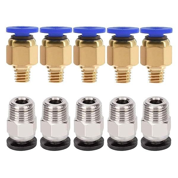 ALAMSCN 5PCS PC4-M6 & PC4-M10 Pneumatic Fittings for 3D Printer Bowden Extruder - Quick Connect Connectors