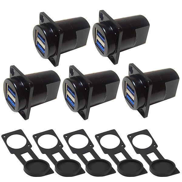 ANMBEST 5PCS Dual USB 3.0 IP67 Waterproof Connector - Panel Mount Female Coupler with Dust Cap