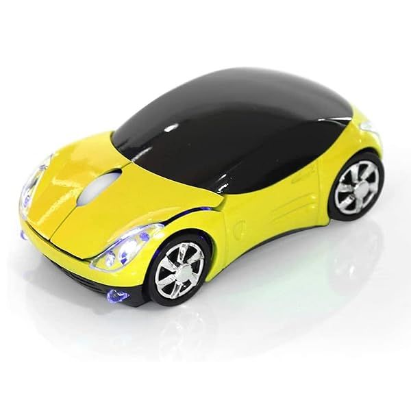 ASHATA 2.4G Cute Yellow Car Mouse - 1600DPI USB Optical Mouse for PC, Laptop & Tablet | Compatible with Windows & Mac