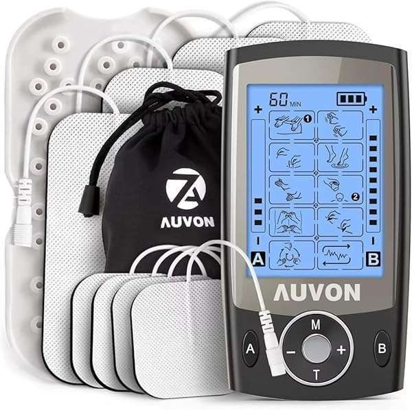 "Buy AUVON Dual Channel TENS Unit: 20 Modes, 2x4" Electrode Pads for Pain Relief"