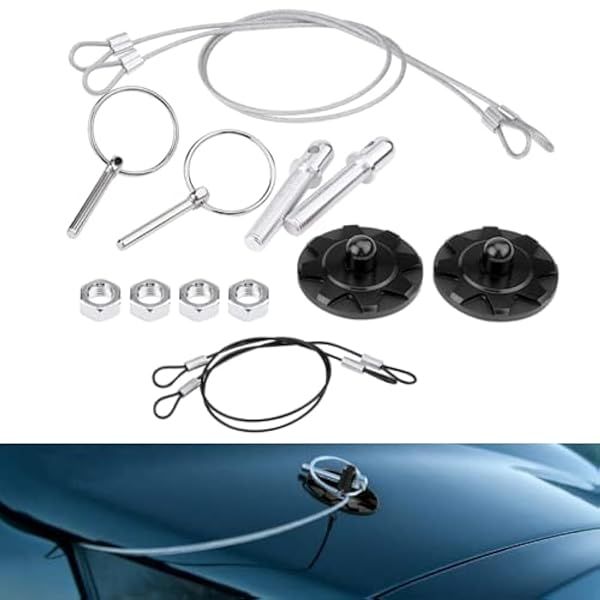Universal CNC Aluminum Hood Pins Kit for Car Racing - Black Locking Appearance Kit