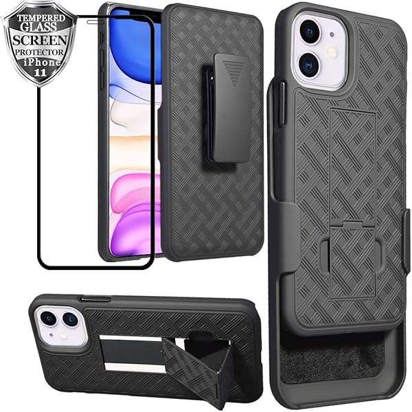 Ailiber iPhone 11 Case with Screen Protector & Belt Clip - Rugged 2-in-1 Shockproof Armor Cover