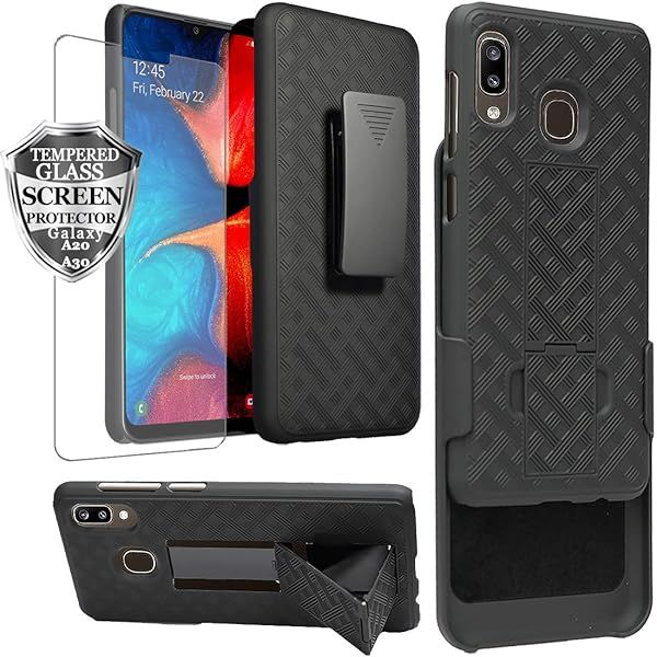 Rugged Samsung Galaxy A20/A30 Case with Screen Protector & Belt Clip - Shockproof Armor Cover