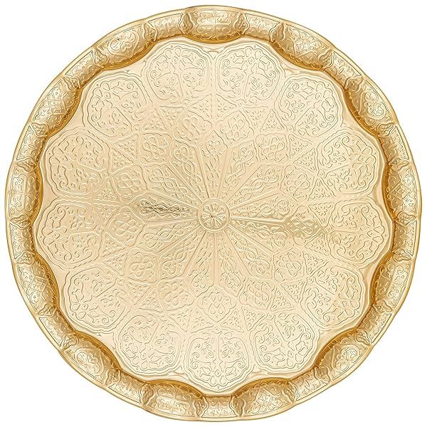 "Alisveristime Ottoman Coffee Tea Serving Tray - 13.6" Metal with Traditional Motifs, 5 Colors Available"