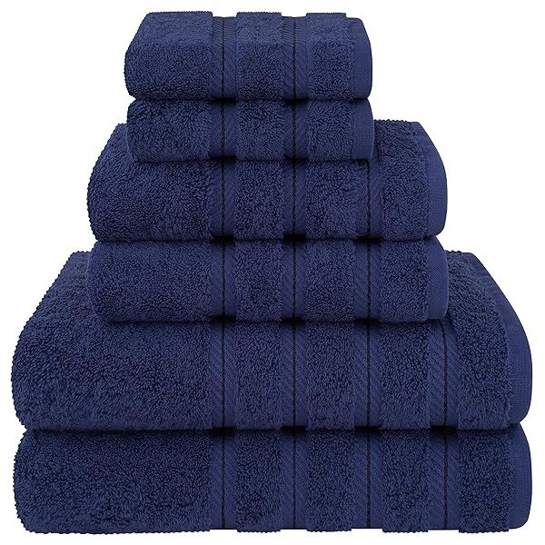 Luxury 6-Piece Navy Blue Towel Set - 100% Cotton Turkish Bath Towels, Hand Towels & Washcloths for Ultimate Comfort