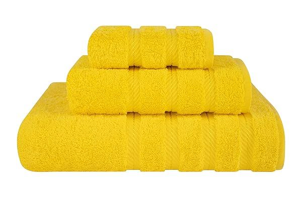 American Soft Linen 3-Piece Yellow Towel Set: 100% Cotton Bath, Hand & Washcloth for Luxurious Bathroom Comfort