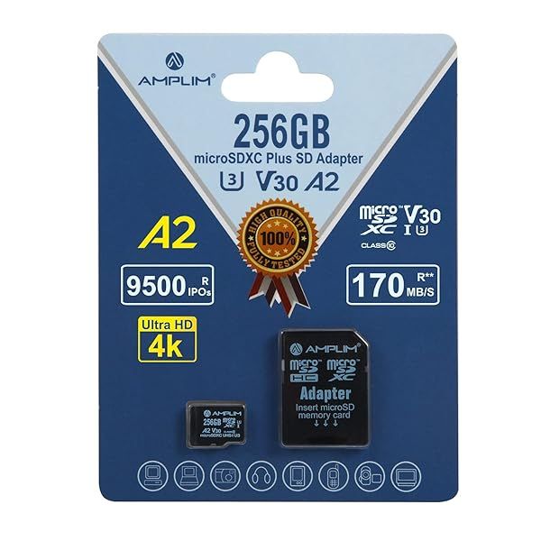 Amplim 256GB Micro SD Card with Adapter | 170MB/s A2 UHS-I for Nintendo, GoPro, Phone & Camera
