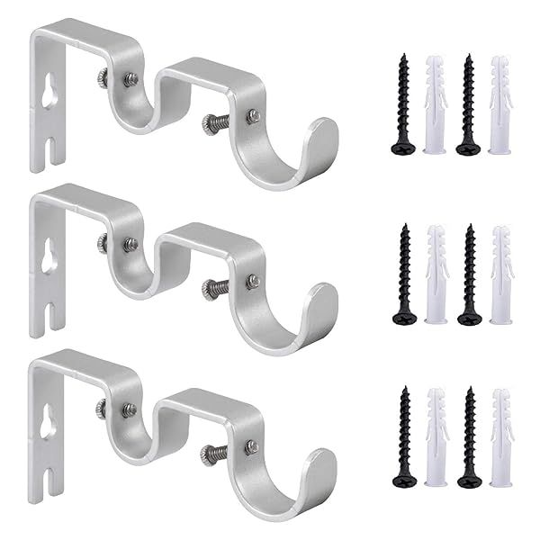 "Anndason Heavy Duty Double Curtain Rod Brackets - Set of 3, Silver, for 1" & 5/8" Rods | Durable & Stylish Holders"
