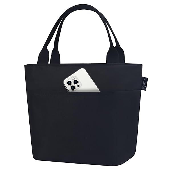 Aosbos Insulated Lunch Bag for Women Stylish Thermal Lunch Tote Cooler Box Black