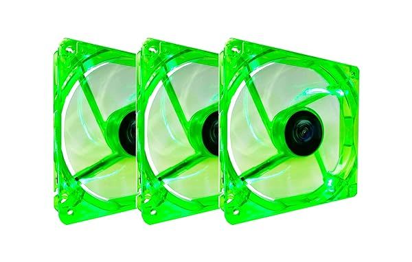 Apevia CF312SL-UGN 120mm Silent Green LED Case Fans (3-Pack) - 4pin Molex & 3pin Motherboard Compatible