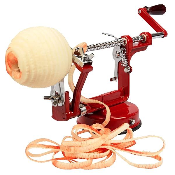 Heavy Duty Apple Peeler & Corer - Chrome Cast Iron with Suction Base for Easy Fruit & Veg Prep - Must-Have Kitchen Tool!