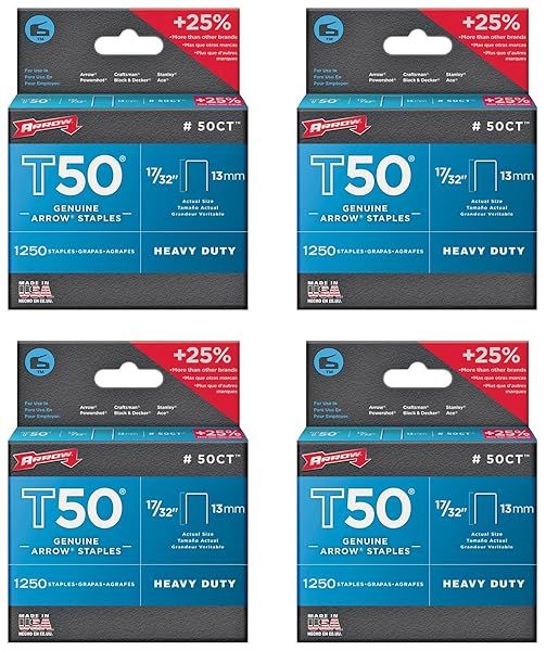 "Arrow Fastener 17/32" Galvanized Steel Heavy Duty Staples - 1250 Pack, 18 Ga Flat Crown for Stronger Fastening"