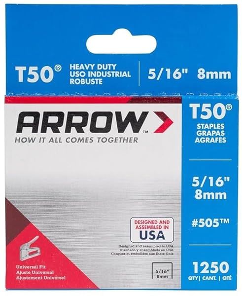 Arrow Fastener 505 T50 Heavy Duty Staples 6 Pack - 1,250 Durable 5/16in Staples for All Your Projects