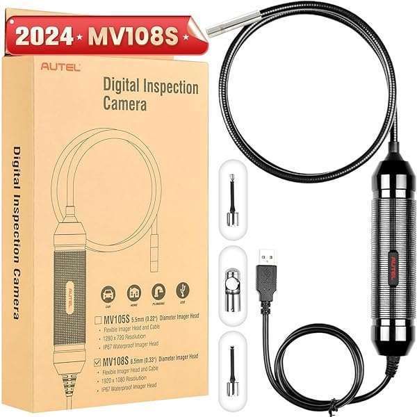 Autel MaxiVideo MV108S: 2MP Waterproof USB Endoscope Camera with LED Light for Scanners & PC