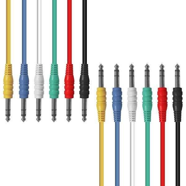 AxcessAbles 1/4 TRS Multi-Color Stereo Patch Cables 6-Pack for Studio & Effects (1.5ft)