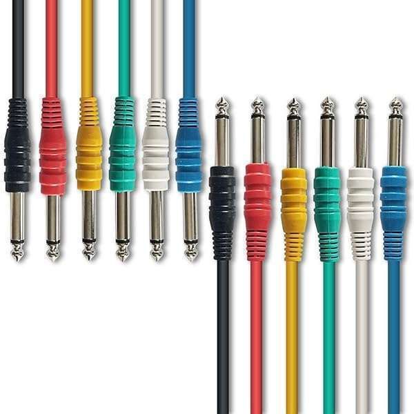 "AxcessAbles 1/4" TS Unbalanced Mono Multi-Color Patch Cables 6 Pack for Studio & Effects - 1.5ft Length"