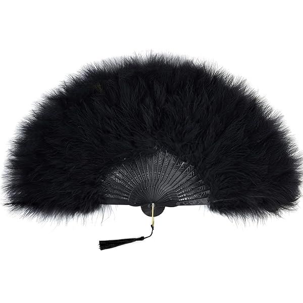 BABEYOND Marabou Feather Fan Vintage Folding Hand Fan for Costume Dancing Show Tea Party Wedding Decoration Black