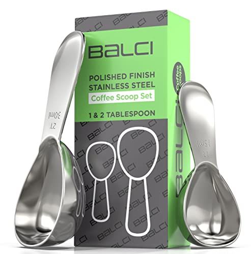 BALCI Stainless Steel Coffee Scoop Set 1 and 2 Tablespoon Exact Measuring Spoons for Coffee Tea Sugar Flour and More