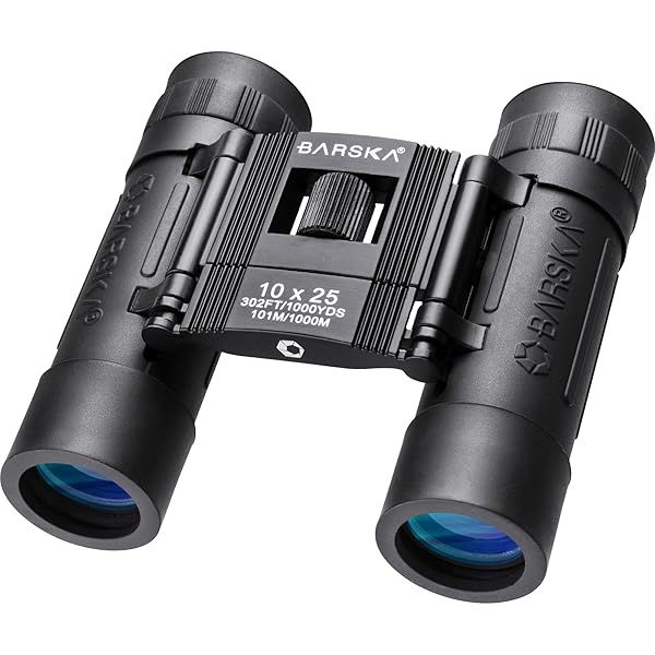 BARSKA Lucid View 10x25 Compact Binoculars with Blue Lens - Lightweight & Portable for Outdoor Adventures