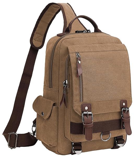 BASICPOWER Canvas Sling Crossbody Messenger Bag Laptop Backpack for Casual Travel Men Women