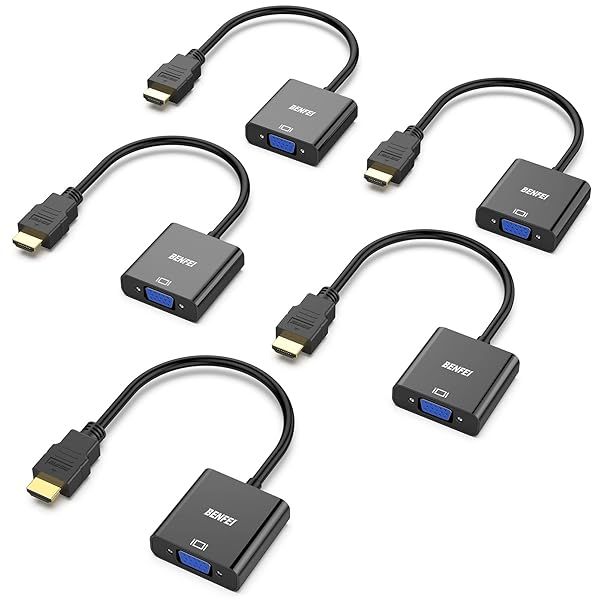 BENFEI HDMI to VGA Adapter 5 Pack - Gold-Plated Male to Female for PC, Laptop, Projector & More