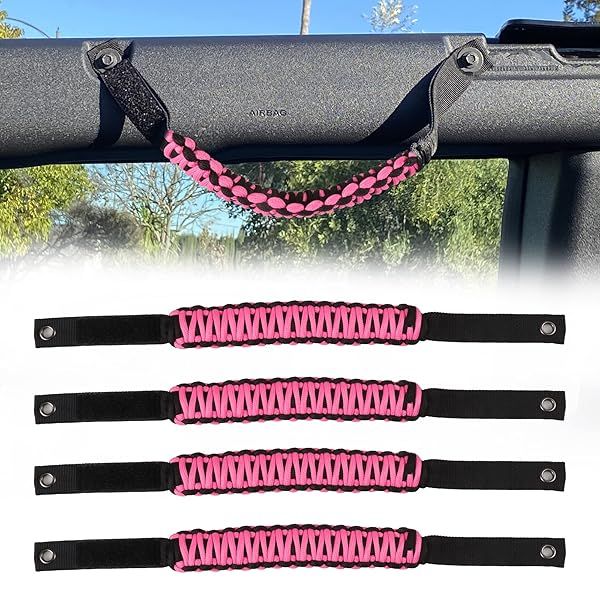 BESTAOO Roll Bar Grab Handles Paracord Grip Handle for Ford Bronco 2021 to 2025 2 Door 4 Door 4 Pack in Pink