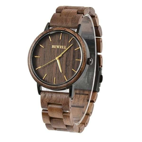 BEWELL Men's Handmade Wooden Watch | Minimalist Slim Analog Quartz Style