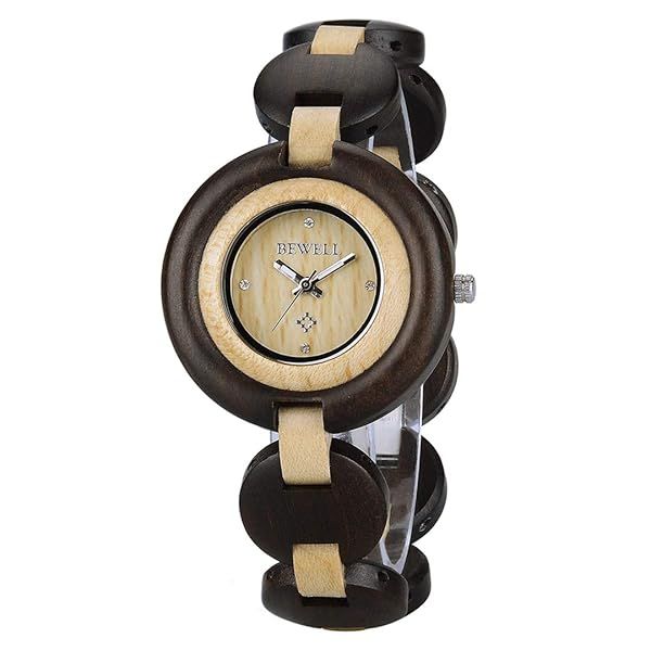 BEWELL Handmade Wood Watch for Women Lightweight Analog Quartz Dress Wrist Watch with Wooden Bracelet