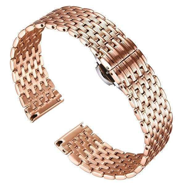 BINLUN Ultra Thin Mesh Stainless Steel Watch Band - 12mm Rose Gold Strap for Men & Women with Butterfly Buckle