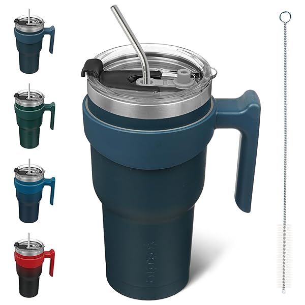 BJPKPK 30oz Stainless Steel Double Wall Insulated Tumbler with Handle and Straw Lid Navy Blue