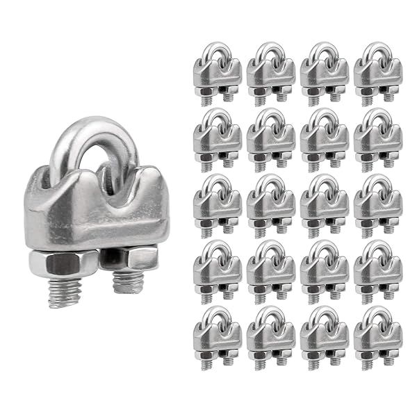BNYZWOT 1/4 Inch M6 Stainless Steel Wire Rope Cable Clip Clamp 20 Pack for Secure Fastening and Durable Support
