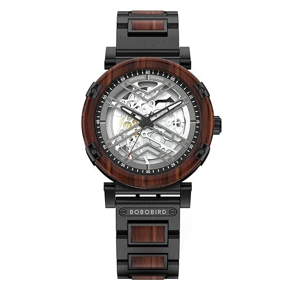 BOBO BIRD Men's Automatic Mechanical Watch X Series Retro Luxury 45mm Skeleton Stainless Steel Wood Design