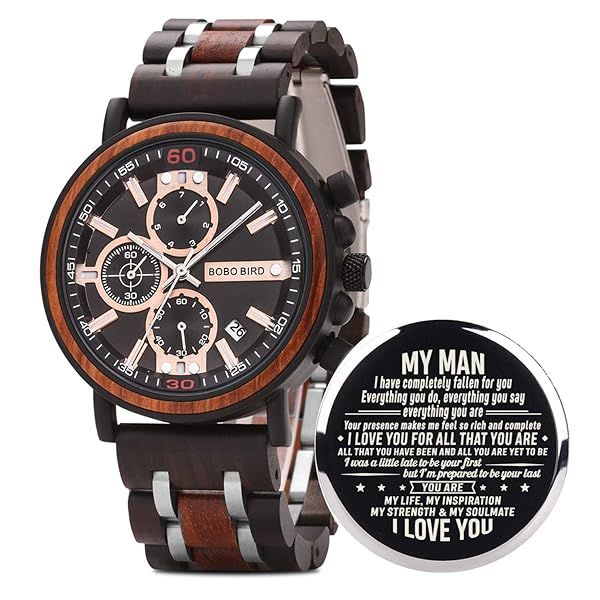 BOBO BIRD S18-1 Personalized Engraved Wood Watch Custom Wooden Watch for Husband Boyfriend Birthday Anniversary Gift