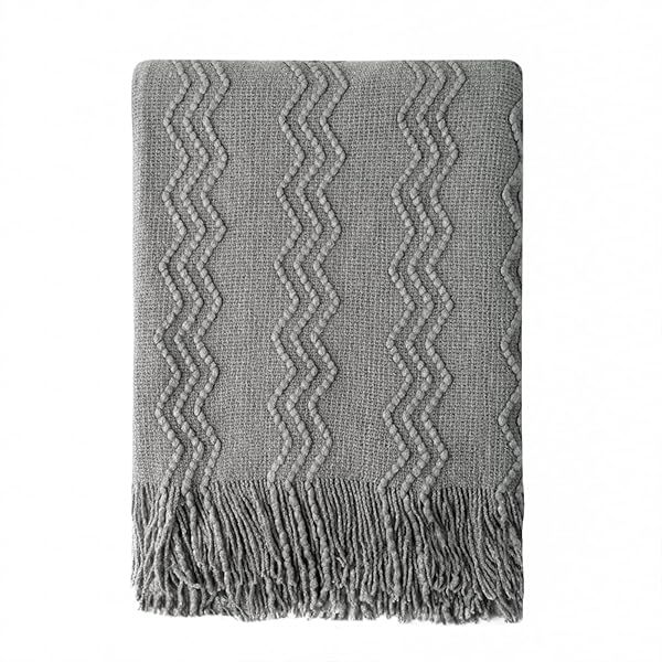 "BOURINA Greyish Throw Blanket 50x60" - Soft Textured Knit for Sofa & Couch Decor"