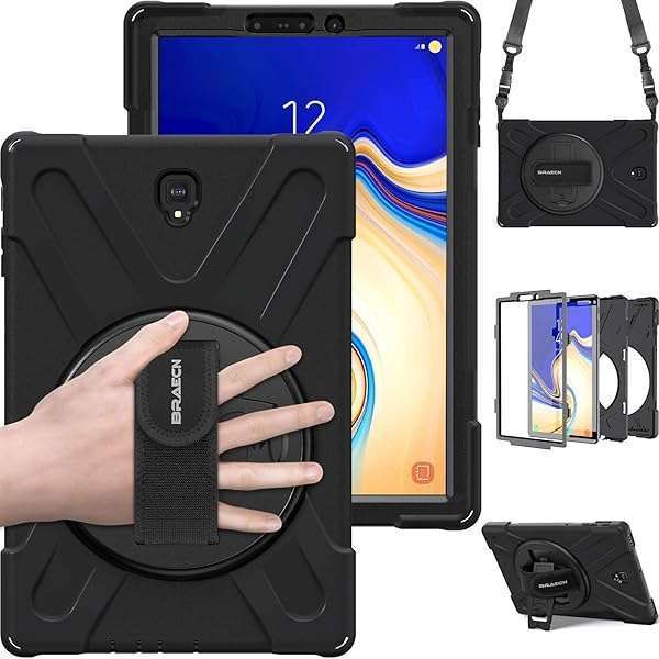 BRAECN for Galaxy Tab S4 10.5" Case,Heavy Duty Shock-Proof Case with 360 Degree Kickstand/Hand Strap and Carrying Shoulder Strap for Samsung Galaxy Tab S4 10.5 inch 2018 SM-T830/T835/T837(Black)